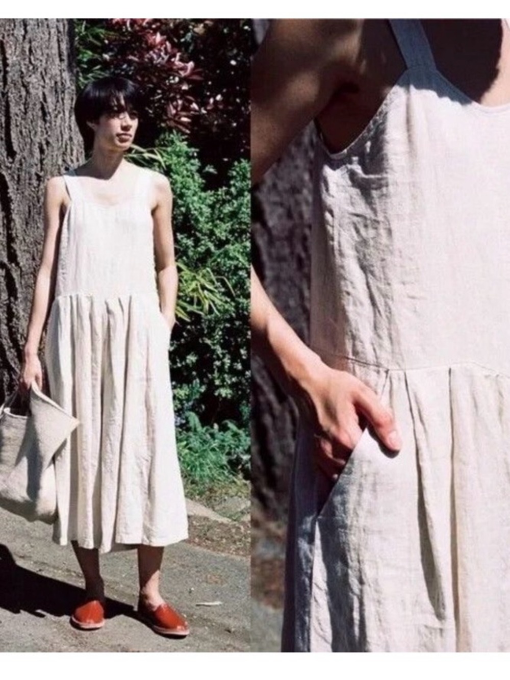 Rachel Comey Cream Linen Scoop-Neck Jumpsuit Romper